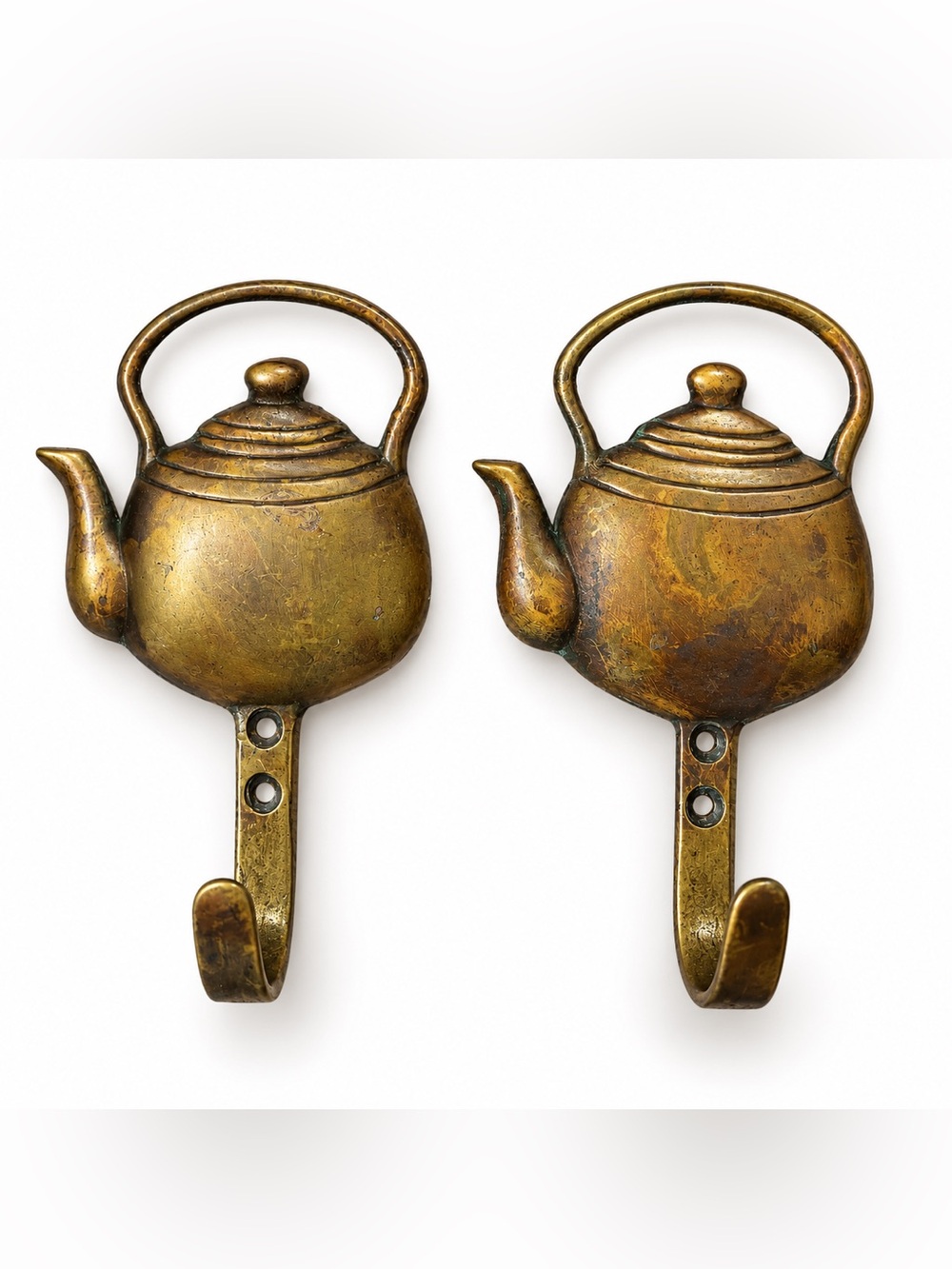 Vintage-Style Brass Teapot Wall Hook Set - Antique Brass Finish